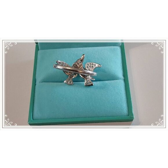 Pretty 925 Sterling Sparkling Sim Diamond Kiss Kiss Birds of Paradise Ring Sz 10 - Picture 4 of 5